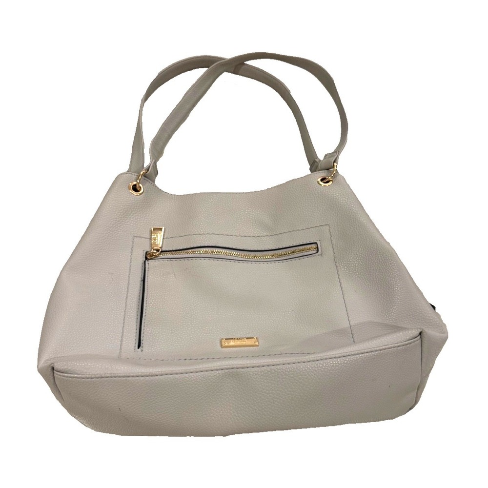 Jones New York ~ 3 Compartment Purse Double Shoulder Straps Taupe Gold Hardware